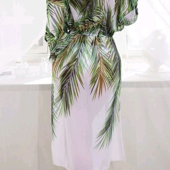 Tropical Leaf Print Swim Cover-Up XL - Picture 2 of 6